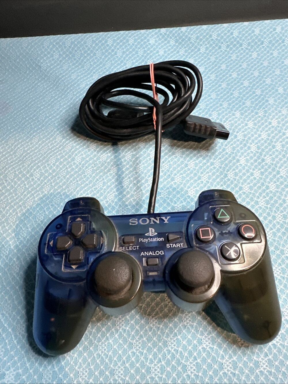 PS2 Blue Clear Controller DualShock OEM SCPH-10010 Color Faded Untested